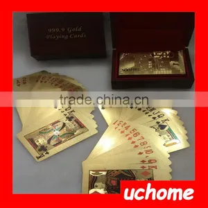 UCHOME Practical Artistic Gold Foil Plated Poker Playing Card Wooden Box Case For Present Gift thumbnail-2