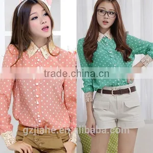 2015 New European Style Blusas Feminina Office Lady Lace Blouses Casual Chiffon Blouse Women Shirt Long Sleeve Casual Shirts thumbnail-1