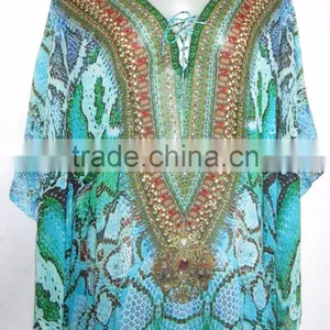DIGITAL Print Lace up Georgette Crystal Blouse Kaftan CAFTAN Tunic Poncho Top thumbnail-4