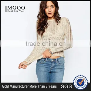 Wholesale European Knitwear Perspective Sexy Long-Sleeved Casual Women Sweater With Vintage Pointelle Look thumbnail-1