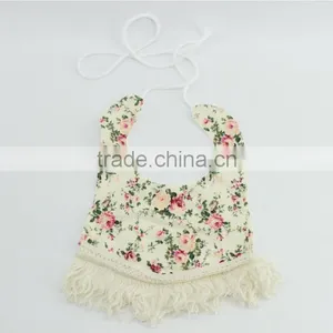Flower Pattern Baby Girl Bibs With Tassel Toddler Baby Girl 100% Cotton Burp Cloths thumbnail-3
