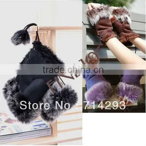 New Women's Rabbit Fur Hand Wrist Fingerless Warm Winter Gloves 3379 thumbnail-1