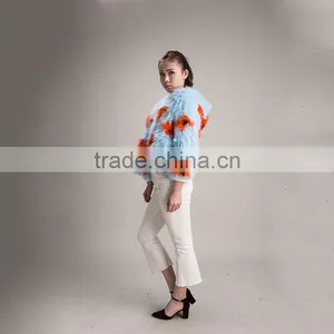 Myfur Ladies Pale Blue Fox Fur Coat With a Flower Genuine Fox Fur Outwear Jacket thumbnail-3