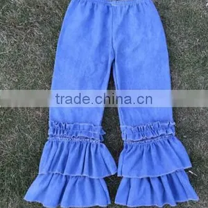 2015 China Boyi Kids Denim Pants Wholesale Girls Triple Ruffle Pants thumbnail-1