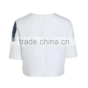 Women's Half Sleeve Thick Fabric Neck Printing Elastic White t Shirt Wholesale Clothing thumbnail-3