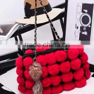 100% Real Rabbit Woman Bucket Handbag Rabbit Fur Ball Ladies Shoulder Bag thumbnail-4