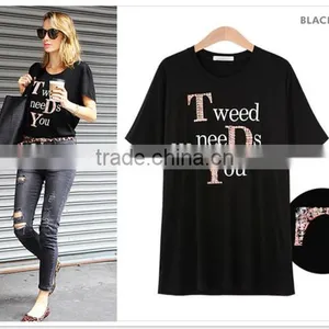 Render Unlined Upper Garment Loose off Letters Printed T-shirts Big Yards thumbnail-2