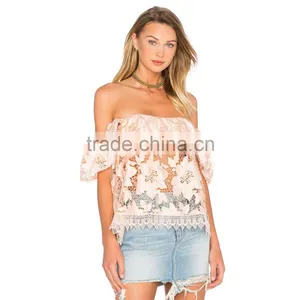 New Arrival Transparent Ladies Fance Blouses With Lace thumbnail-1