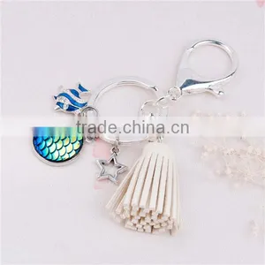 Off-white & Blue AB Color Tassel Star Clear Rhinestone Fish /Dragon Scale Keychain thumbnail-2