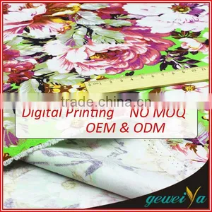Customize Flower Digital Printed Cotton Denim Fabric thumbnail-1