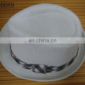 White Glitter Fedora Hat With Checked Band thumbnail-1