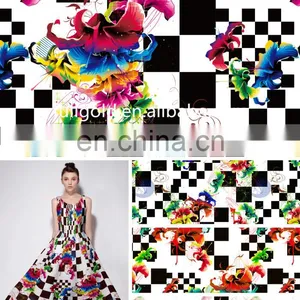 Top Grade Fashionable Plaid / Flower Printed Fabric For Lady's Long Dress thumbnail-1