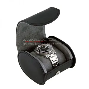 Handmade Single Jewelry PU Leather Watch Gift Box for Travel Home Use Black thumbnail-3