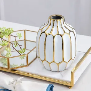 Nordic Ins Style Gild Large White Gold Chinese Jingdezhen Ceramic Flower Vase For Hotel Decor thumbnail-2
