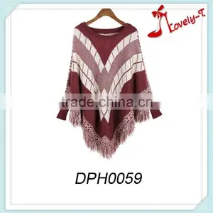 Color Combination Hot Sale Knit Lady Cashmere Crochet Poncho Sweater thumbnail-1