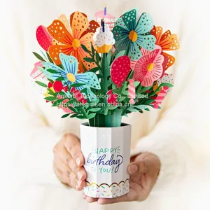 Wholesale Custom Printing 3D Flower Basket Pop-up Cards Best Birthday Greeting Cards for Lovers thumbnail-2