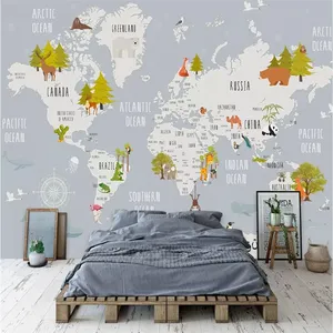 Custom 3D Modern Fresh Cartoon Sports World Map Background Mural Wallpaper for Kids Room Custom Children School Decor Wall Paper Drop Ship thumbnail-5