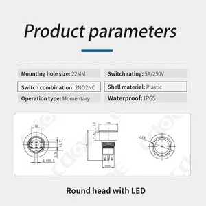 Ip65 16mm Black Round Head and Dot Illumination 12v Spdt Vandal Proof Push Button Switch Momentary thumbnail-3