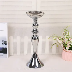 Luxury Silver Metal Flower Vase Set Candles Holder for Table Wedding Dinning and Party thumbnail-4