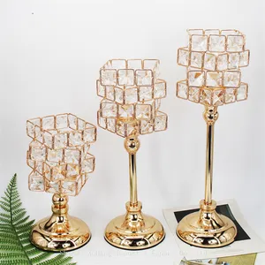 European Crystal Rubik's Cube Candlestick Golden Iron Hollow Ornaments Crafts Romantic Candlelight Dinner Wedding Ornaments thumbnail-1