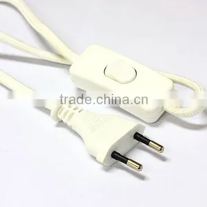 White VDE Textile Braided Power Cord With 303 Switch thumbnail-1