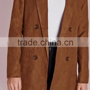 2015 Women Winter Long Faux Suede Double Breasted Blazer thumbnail-6