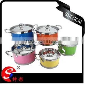 5pcs Double Bottom Capsule Buttom Colored Stock Pot With Glass Lid/ Soup Cookware Sets thumbnail-5