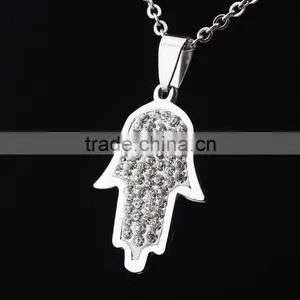 Diamond Hand of Fatima Necklace Stainless Steel Palm Jewelry Wholesale thumbnail-3