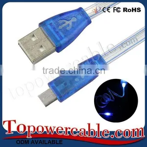 High Quality Flat Noodle Design Micro USB Cable With LED Light thumbnail-4