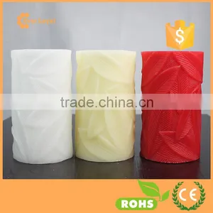 Leaves Carve Pillar LED Candle 6" Luminara Type Flameless Candle Wax Pillar Candle thumbnail-4