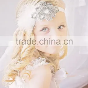 Newborn Baby Kids Pearl Diamond Feather Headband Photo Props Crystal Hair Band Wh-1770 thumbnail-1