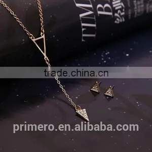 2016 Fashion Long Triangle Gold Plated Crystal Necklace / Earrings / Bracelet Bridal Accessories Jewelry Sets thumbnail-5