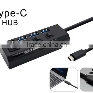 USB Type C to 4-Port USB 3.0 Hub With Individual Power Switches and LEDs thumbnail-1
