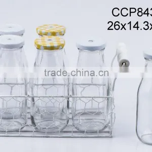 Glass Bottle With Straw With Metal Rack(CCP843/6T) thumbnail-3