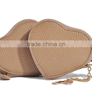 Khaki PU Coin Purse Mini Size Heart Shape Coin Case for Lady thumbnail-5
