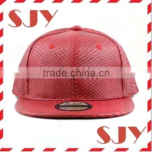 Blank Wholesale Flat Brim 6 Panel PU Leather Snapback Baseball Hat thumbnail-5