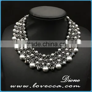 New Hot European Retro Alloy Beaded Waved Silver Plated Necklaces for Sale thumbnail-1