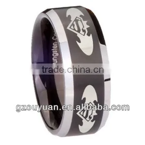 Shiny Superman and Batman Ring, Black Tungsten Carbide Ring thumbnail-1
