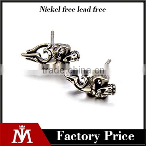Fashion Mens Hollow Skull Earring Silver Antique Stainless Steel Jewelry thumbnail-1