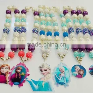 Clay Doll Charm Frozen Necklace,blue Elsa Chunky Necklace thumbnail-1