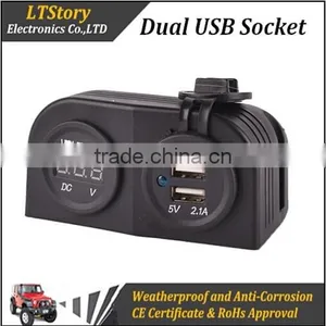 Marine Carvan LED Duel 2 USB Port Charger With DC Voltmeter Digital For Car Boat thumbnail-2