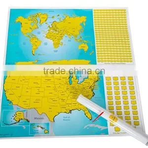 Set of World and US Travel Tracker Maps Scratch Off Places You Visit thumbnail-1