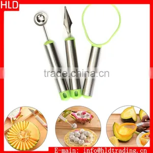 3x Stainless Steel Fruit Vegetable Pattern Carving Garnishing Dig Ball Spoon Kit thumbnail-1