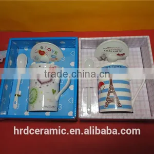 Restaurant Crockery Hotel White Porcelain Ceramic Mug Set With Lids thumbnail-3