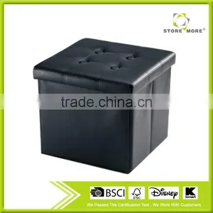 Black Cube Coffee Table Faux Leather Storage Ottoman thumbnail-1