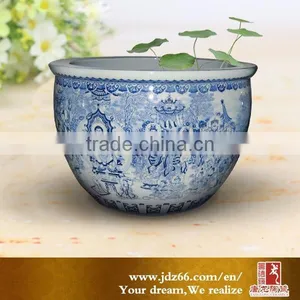 Blue and White Porcelain Hand Painted Buddha Large Round Aquarium for Decoration thumbnail-1