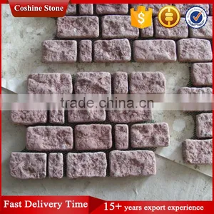 Red Colored Tumble Mesh Back Granite Cobblestone Paver Stone thumbnail-2