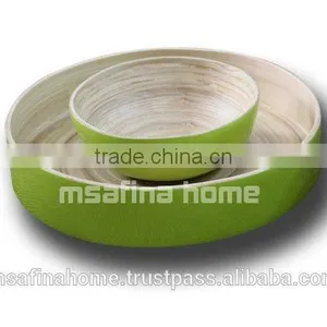 Set of 2 Round Colored Lacquer Bamboo Salad Bowls thumbnail-1