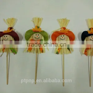 Paper Straw and Fabric Scarecrow Head for Autumn and Harvest Decoration thumbnail-3