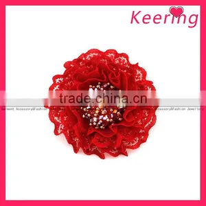 Beautiful Red Fabric Beaded Flowers for Shoe Accessories WSF-220 thumbnail-1